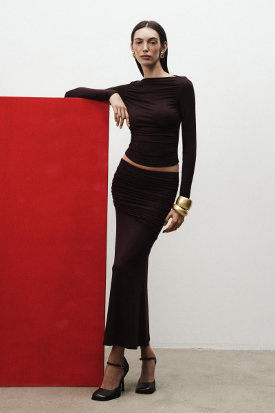 Юбка-годе из вискозы (Шоколадный) (S) 