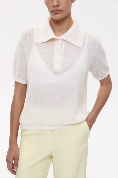 Поло ажурной вязки (XS/S, молочный) 