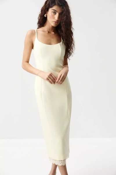 Платье макси на бретелях с кружевом (Сливочный) (M) 