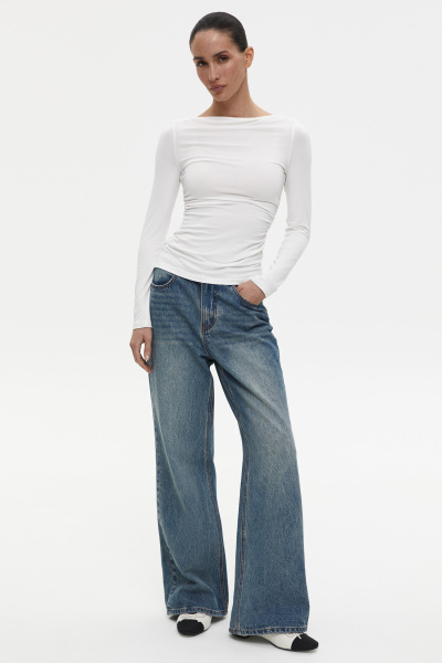 Лонгслив со сборкой из вискозы (молочный) (M)