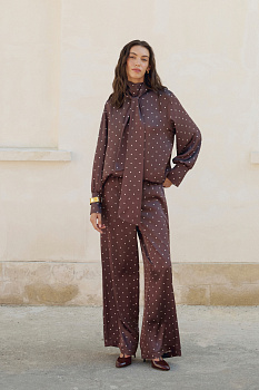 Брюки из сатина в горох (шоколадный)