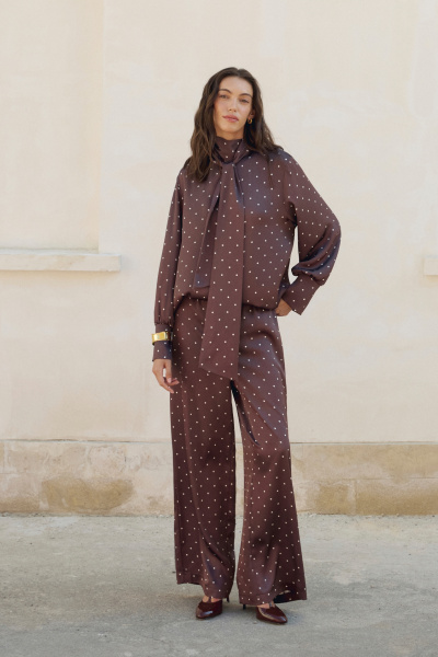 Брюки из сатина в горох (шоколадный) (M) 