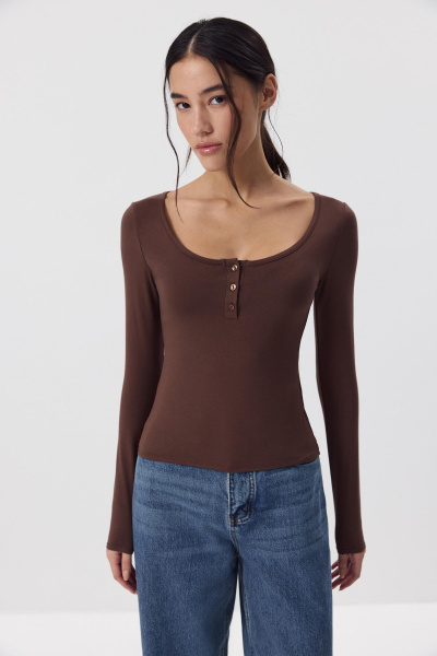 Лонгслив с пуговицами  (Шоколадный) (S) 