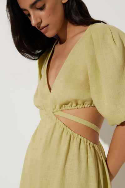 Платье миди изо льна с открытой спиной (L, яблочный) 2871