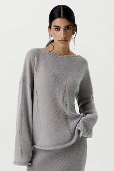 Джемпер оверсайз с гранжевым эффектом (светло-серый)