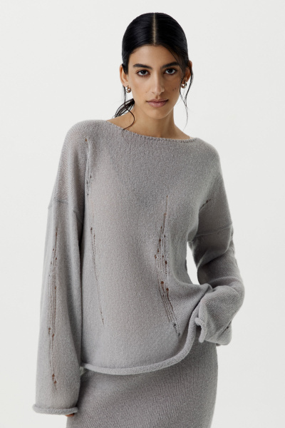 Джемпер оверсайз с гранжевым эффектом (светло-серый) (M/L) 