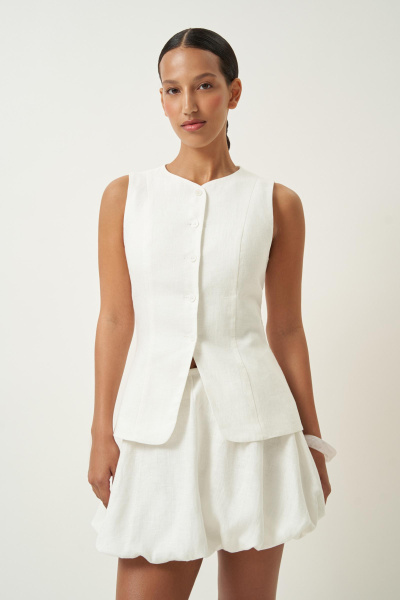 Жилет удлиненный изо льна (молочный) (S)