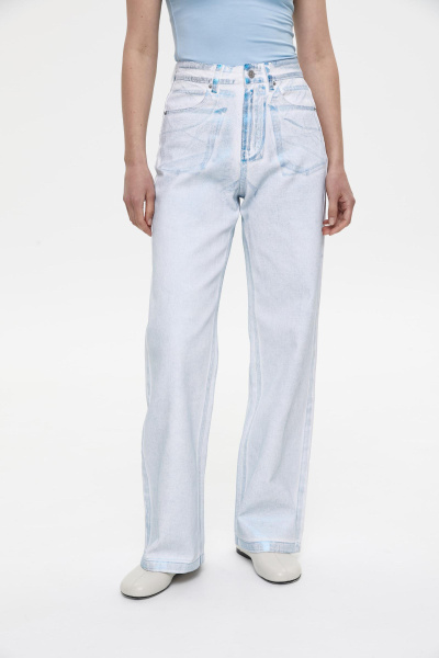Джинсы с металлизированным покрытием/Foil coated denim pants (28/M, голубой/blue) 1741