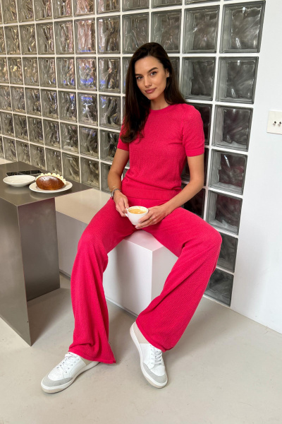 Футболка ажурной вязки (XS, фуксия)