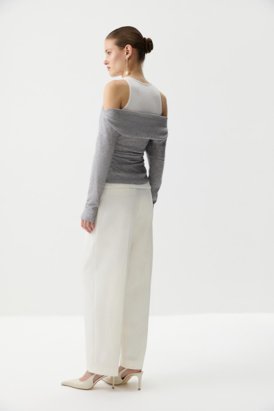 Лонгслив со спущенным плечом из мягкого трикотажа (Серый меланж) (S) 