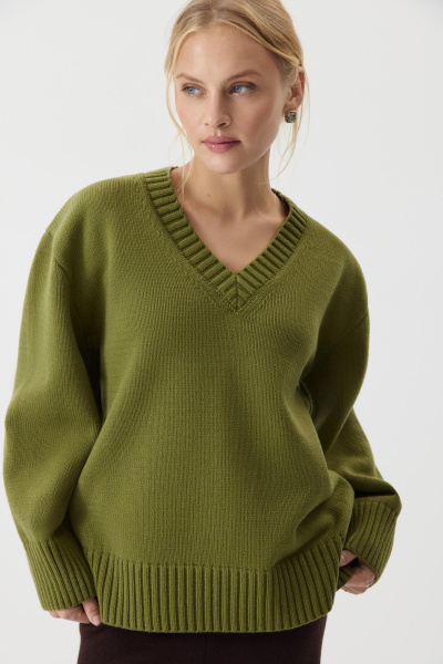 Джемпер V-neck из шерсти мериноса (Хаки) (one size) 