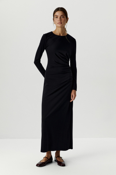 Платье с асиметричной сборкой (черный) (XS) 