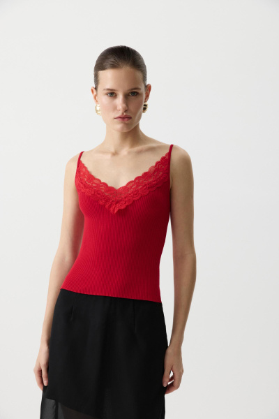 Топ вязаный с кружевом (Красный) (M) 
