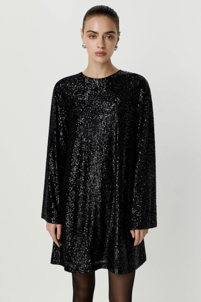 Платье мини из ткани с пайетками с бантом (черный) (XS/S)