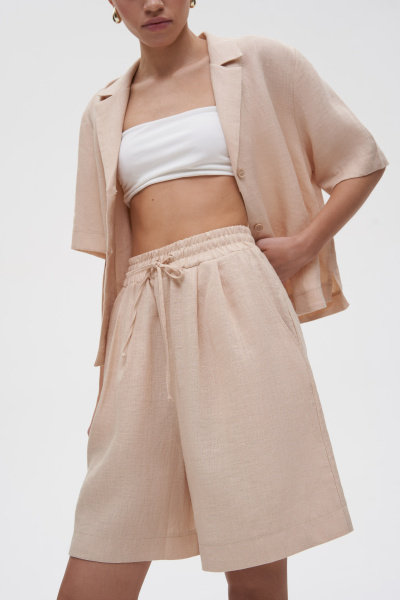 Шорты на резинке изо льна (XS/S, бежевый) 2183