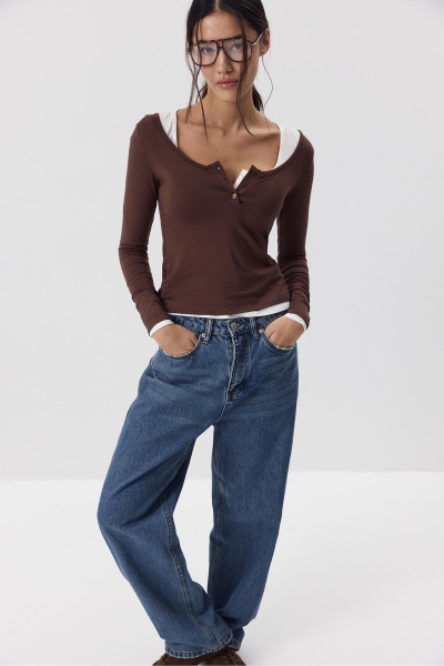 Лонгслив с пуговицами  (Шоколадный) (S) 