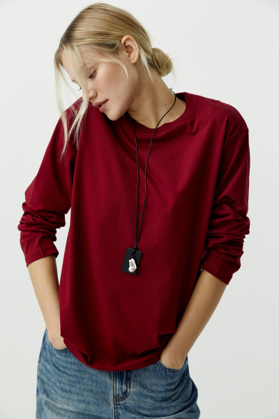 Лонгслив базовый из хлопка (бордовый) (L) 