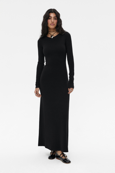 Платье макси из мягкого трикотажа (S, черный) 