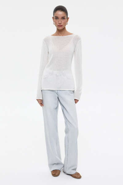 Джемпер ажурной вязки из хлопка (XS, молочный) 