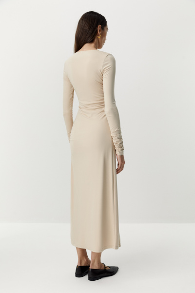 Платье макси со сборками из вискозы (бежевый) (XS)