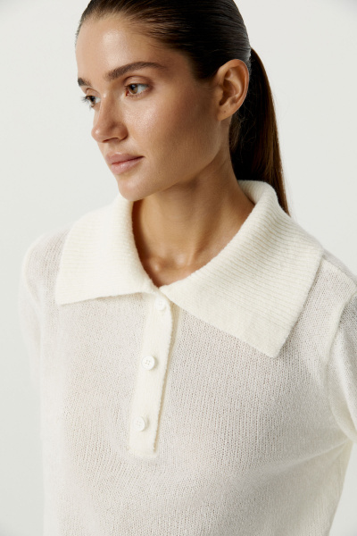 Поло ажурной вязки с длинным рукавом (молочный) (M/L)