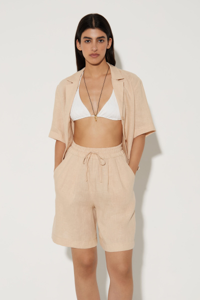 Шорты на резинке изо льна (XS/S, бежевый) 2183