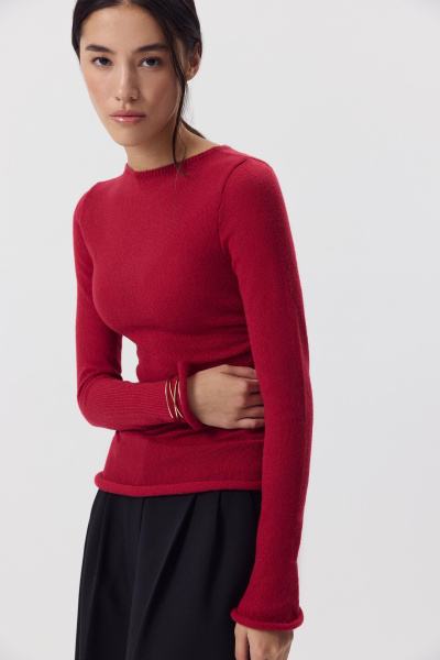 Лонгслив вязанный со сборкой (Винный) (M) 