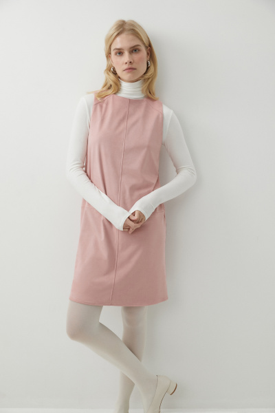 Платье мини прямое из замши (розовый) (XS)