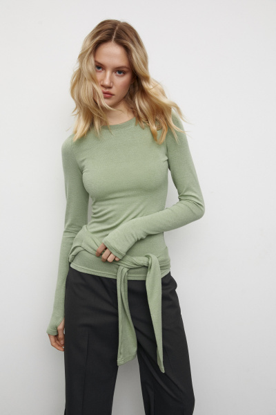 Лонгслив из мягкого трикотажа (XS, оливковый)