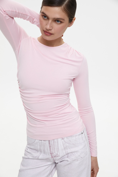 Лонгслив с драпировкой на груди (L, барби) 2169