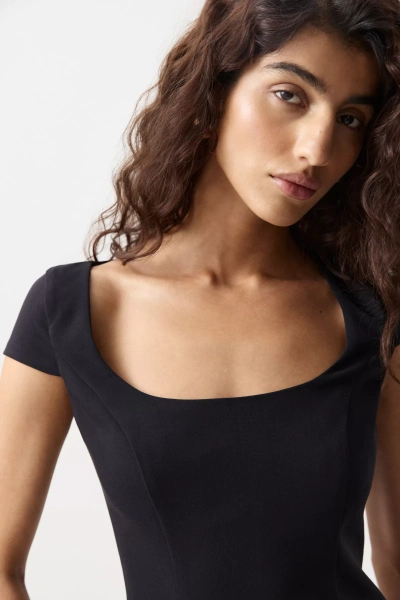 Платье мини с коротким рукавом (Черный) (S) 