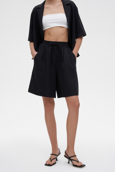 Шорты на резинке изо льна (M/L, черный) 2159