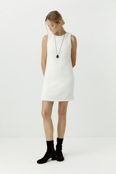 Платье из ворсовой ткани (молочный) (XS) 