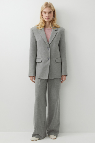 Пиджак оверсайз с боковыми разрезами из костюмной ткани (серый меланж) (M) 