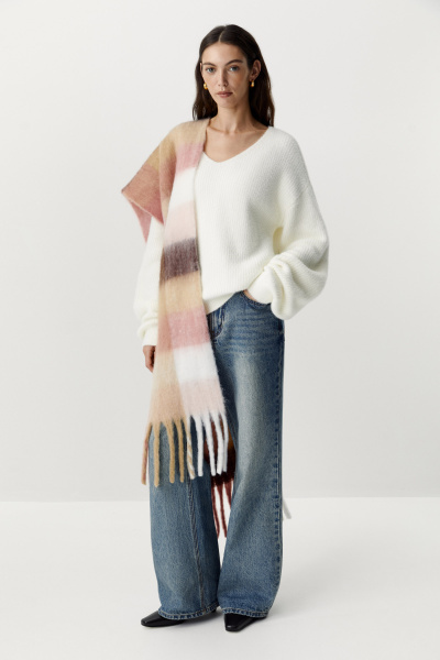 Шарф объемный в клетку (розовый) (one size) 