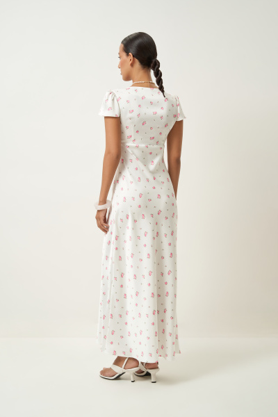 Платье из сатина с принтом (молочный) (XS)