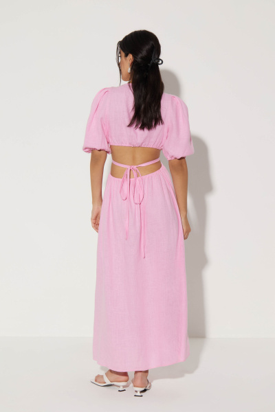 Платье миди изо льна с открытой спиной (L, барби) 2169