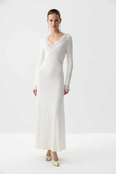 Платье из вискозы с кружевом (Молочный) (M) 