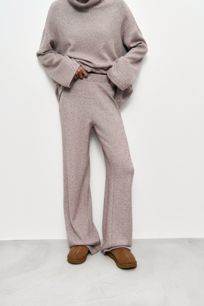 Брюки широкие из теплого трикотажа (XS/S, кофейный)