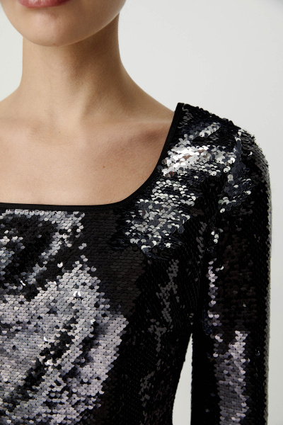 Топ укороченный из ткани с пайетками (черный) (M) 