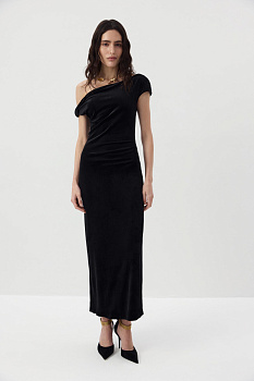 Платье макси с открытым плечом из бархата (Черный)