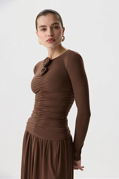 Лонгслив с декоративной розой (Шоколадный)