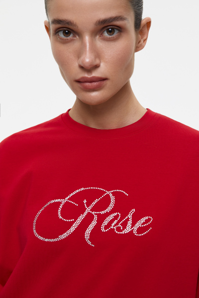 Футболка оверсайз со стразами Rose (M/L, алый) 2202