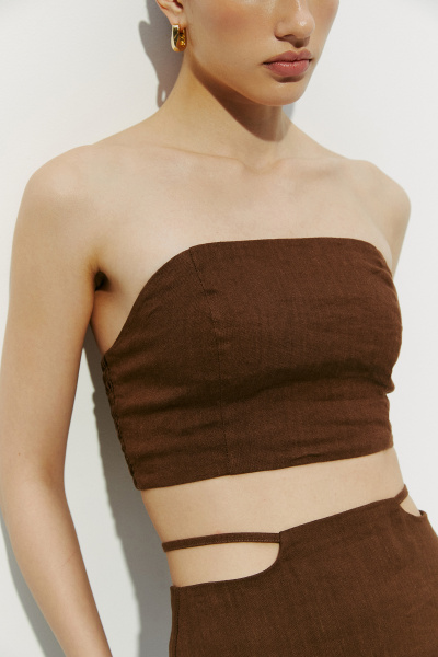Топ силуэтный изо льна (коричневый) (L) 