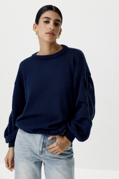Джемпер оверсайз с косами по рукавам (темно-синий) (XS/S)