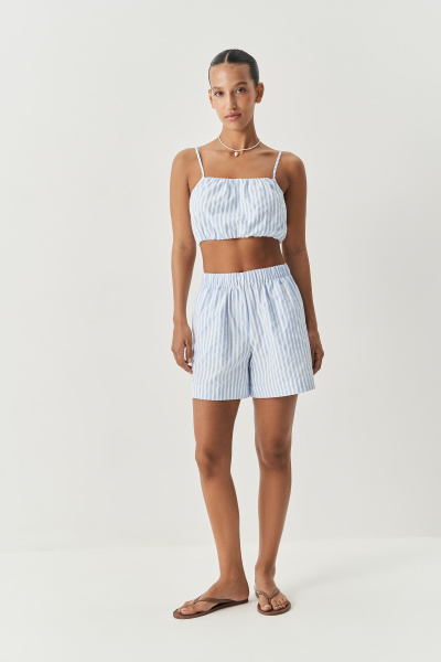 Шорты с имитацией гульфика в полоску (голубой) (M) 