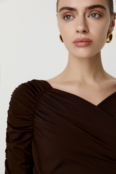 Платье макси с драпировками (коричневый) (M) 