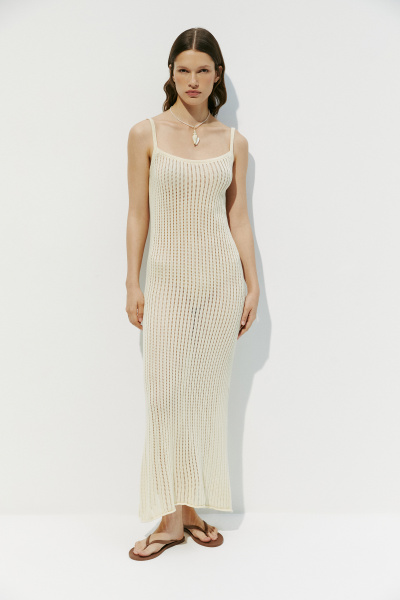 Платье вязаное ажурное (S, кремовый)