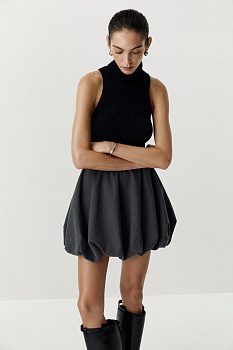 Юбка-баллон мини из костюмной ткани (серый)