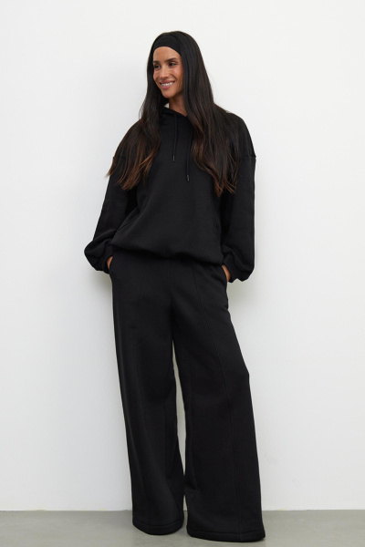 Худи оверсайз с рельефными швами (one size, черный) 